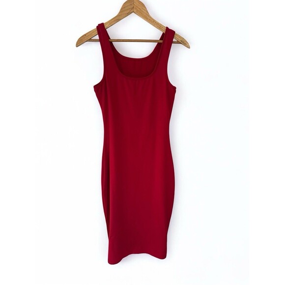 Red Bodycon Tank Dress Womens S Sleeveless Stretch Clubwear Minimalist - Picture 4 of 13